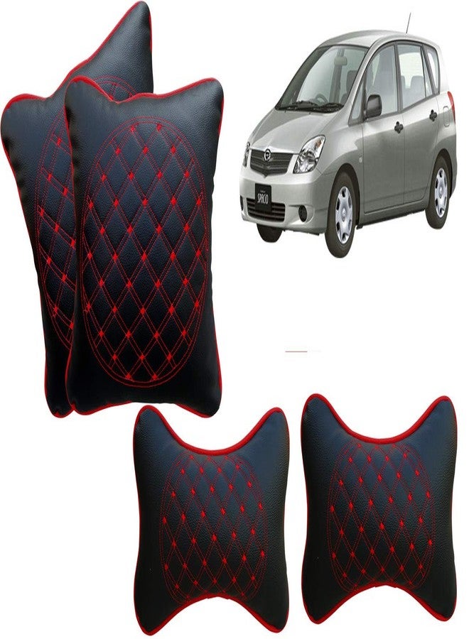 Selifaur Black and Red Double Quilted Car Cushion and Neck Rest Pillow Set of 4 for Spacio - Image 1
